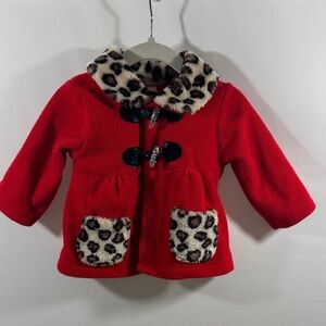 Red Coat with Leopard Print Accents by Little Lass, Size 6/9 Months